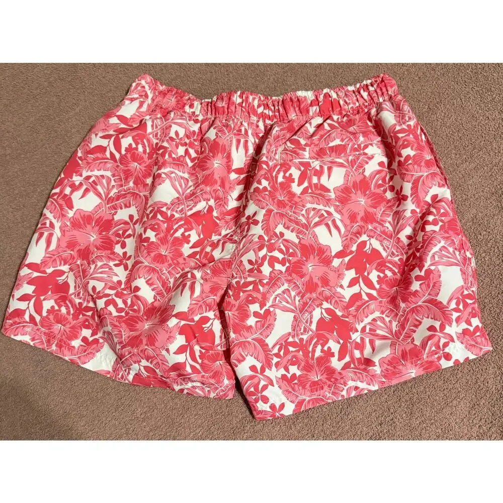 Nautica Men‎ Swim Trucks Swimsuit Size XL Pink Floral Plant Hawaiian 5” Inseam